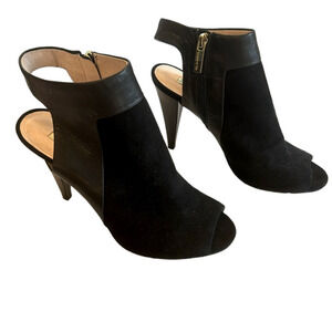 Louise et Cie Sabal Leather Peep Toe Sling Back Heeled Bootie Black 10